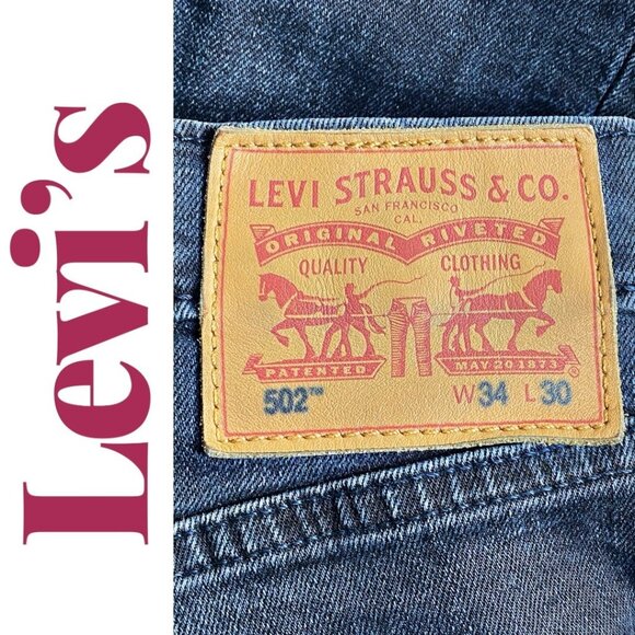 LEVI’S 502 MEN’S TAPER FIT Dark Blue Indigo Wash Jeans, Size 34x30 - Picture 6 of 9